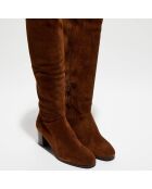 Bottes en Velours de Cuir Esti marron - Talon 6 cm