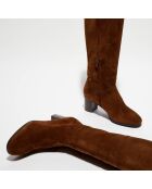 Bottes en Velours de Cuir Esti marron - Talon 6 cm