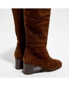 Bottes en Velours de Cuir Esti marron - Talon 6 cm