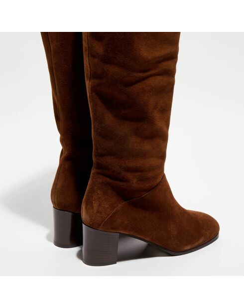 Bottes en Velours de Cuir Esti marron - Talon 6 cm