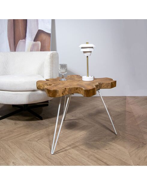 Table d'appoint en teck  kuta blanc/bois de teck - 70x60x46 cm