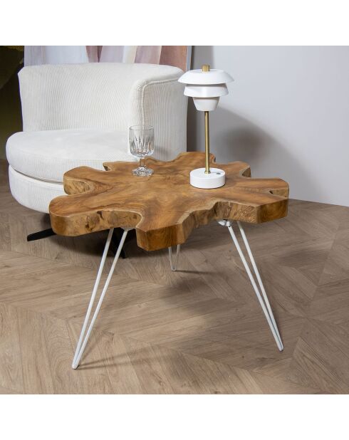 Table d'appoint en teck  kuta blanc/bois de teck - 70x60x46 cm