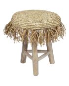 Tabouret en teck revêtement sisal shaggy tilos marron - D.40xH.45 cm