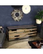 Commode basse 2 tiroirs iliade acier/marron/noir - 140x40x50 cm