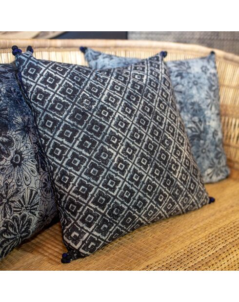 Cuscino blu e nero con stampa nappine - 45x45 cm