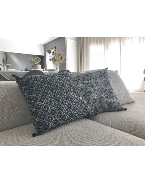 Coussin imprimé pompons  bleu/noir - 45x45 cm