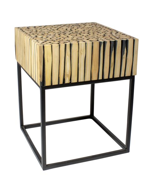 Table d'appoint en branche de teck tahaa noir/beige - 40x40x50 cm