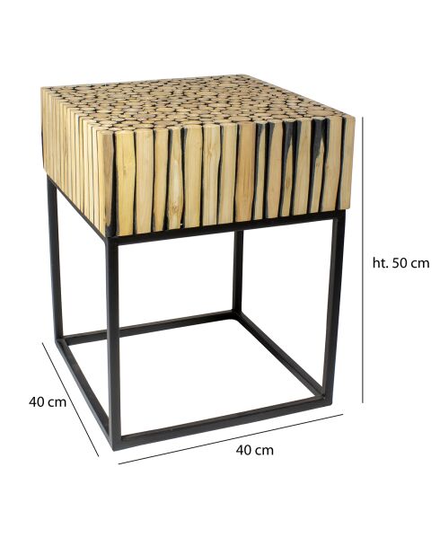 Table d'appoint en branche de teck tahaa noir/beige - 40x40x50 cm