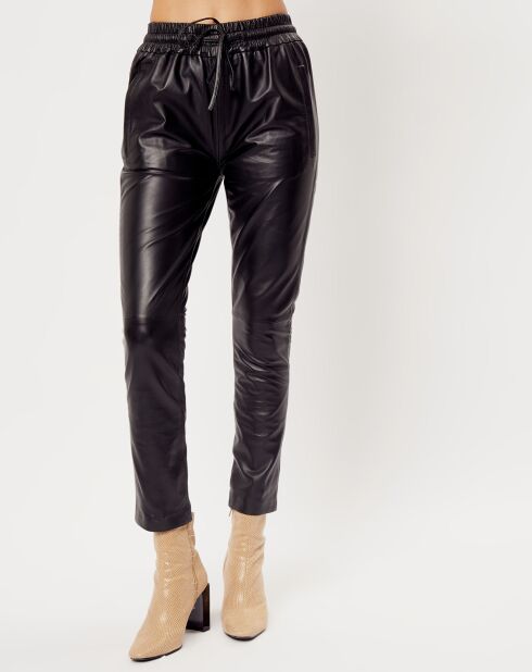 Pantalon en Cuir d'Agneau Baggy noir