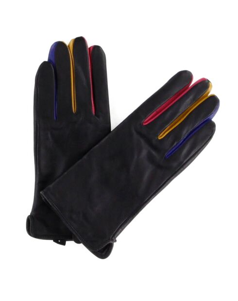 Gants en Cuir d'Agneau Femme noir/multicolore