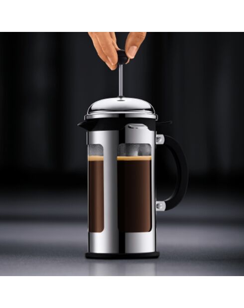 Prensa francesa, 8 tazas, con caño Chambord gris cromado, 1 litro