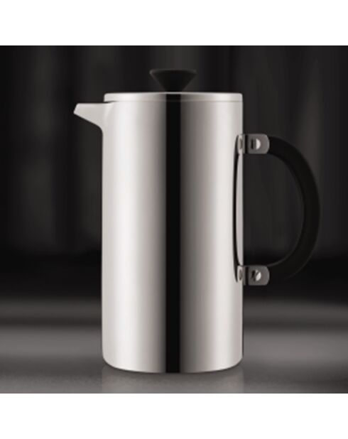 Cafetière à piston double paroi, 8 tasses Tribute Press gris brillant chromé - 1L