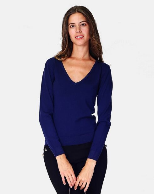 Pull en Cachemire 3 fils mélangé Iris bleu nuit
