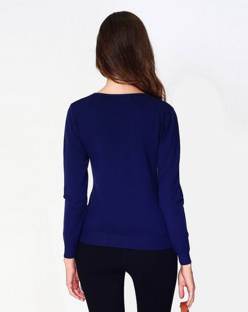 Pull en Cachemire 3 fils mélangé Iris bleu nuit
