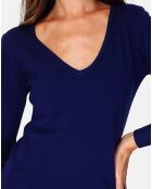 Pull en Cachemire 3 fils mélangé Iris bleu nuit