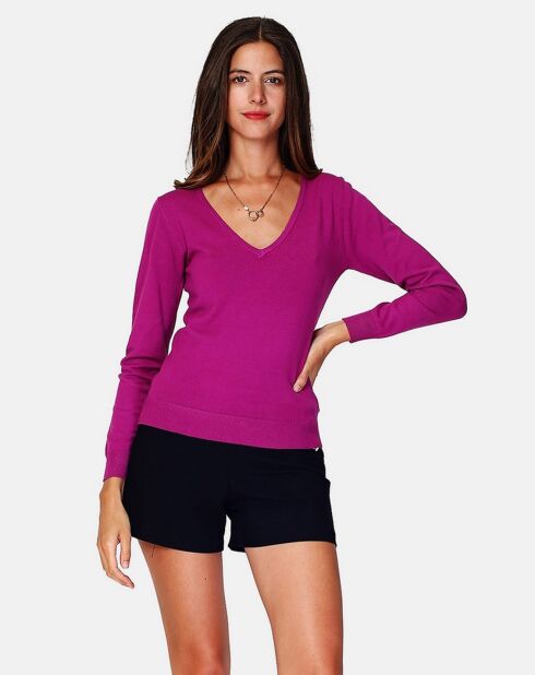 Pull en Cachemire 3 fils mélangé Iris orchidée