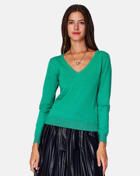 Pull en Cachemire 3 fils mélangé Iris vert virid