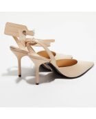 Slingbacks en Cuir Zip Tie beiges - Talon 9 cm