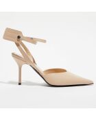 Slingbacks en Cuir Zip Tie beiges - Talon 9 cm