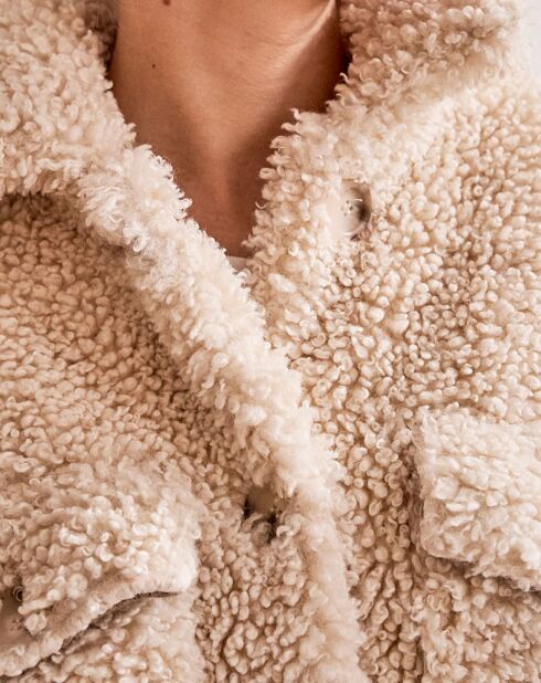 Ecru oversized jas van imitatiebont in copernic