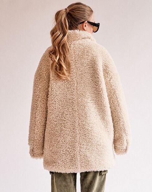 Ecru oversized jas van imitatiebont in copernic