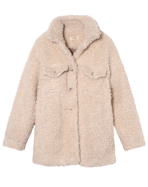 Ecru oversized jas van imitatiebont in copernic