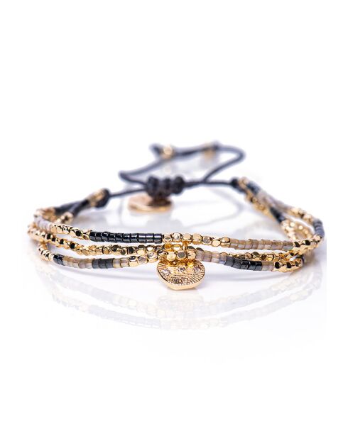 Bracelet Golden French Grey Perle de Miyuki gris/doré