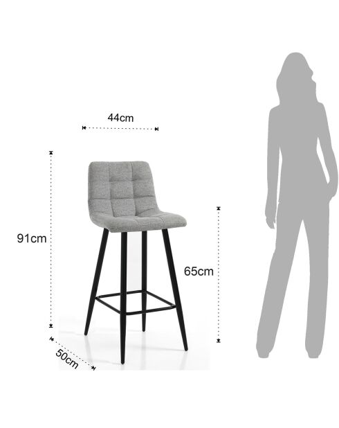 2 Tabourets de bar toffee home gris clair/noir mat - 91x44x50 cm
