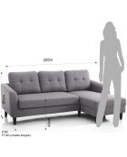 Canapé-lit fanny gris/noir - 225x80/140x85 cm