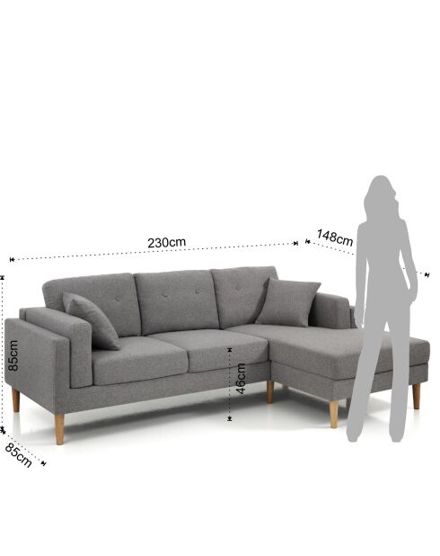 Canapé d'angle giada chêne/gris - 230x85/148x85