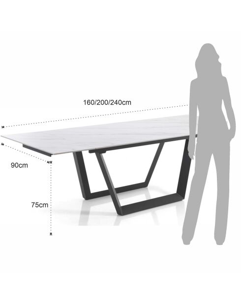 Table à rallonge raul 1 blanc/gris mat - 75x90x160/200/240 cm