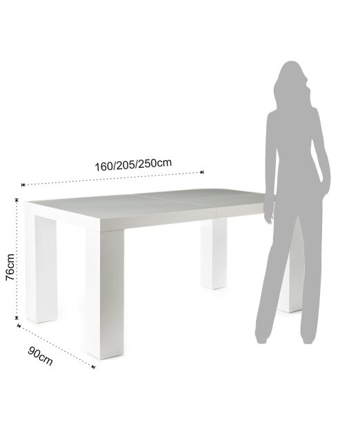 Table imperial blanche - 76x90x160/205/250 cm