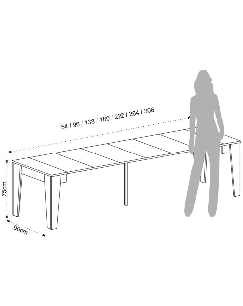 Table console extensible charlie ciment - 75x90x54/306 cm