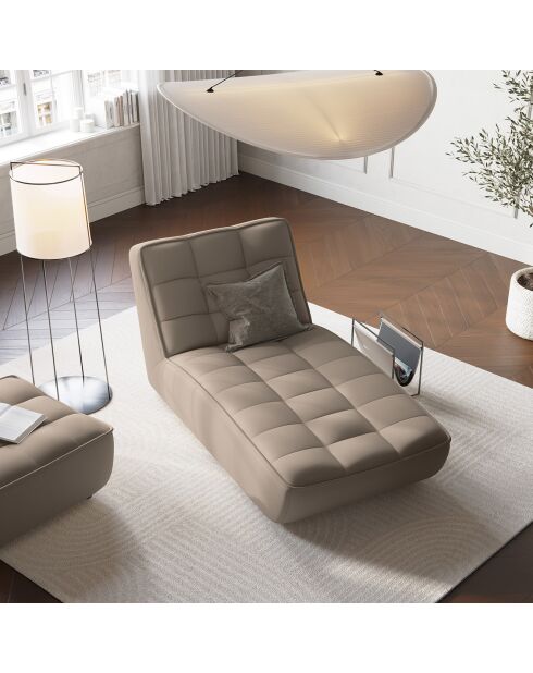 Chaise longue modulable en cuir véritable Moni beige foncé - 172x83x91 cm