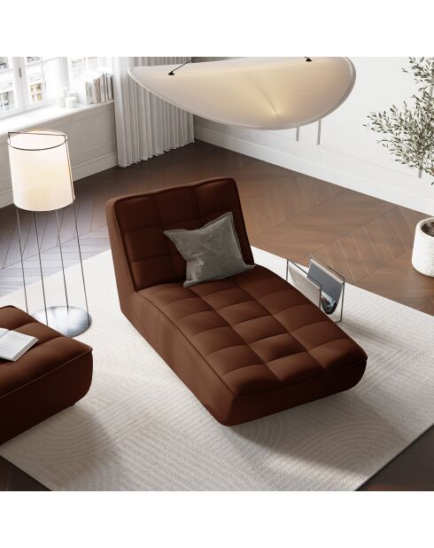 Chaise longue modulable en cuir véritable Moni cognac - 172x83x91 cm