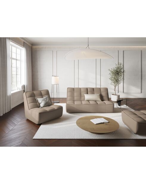 Canapé modulable en cuir véritable Moni 2 Places beige foncé - 163x97x91 cm