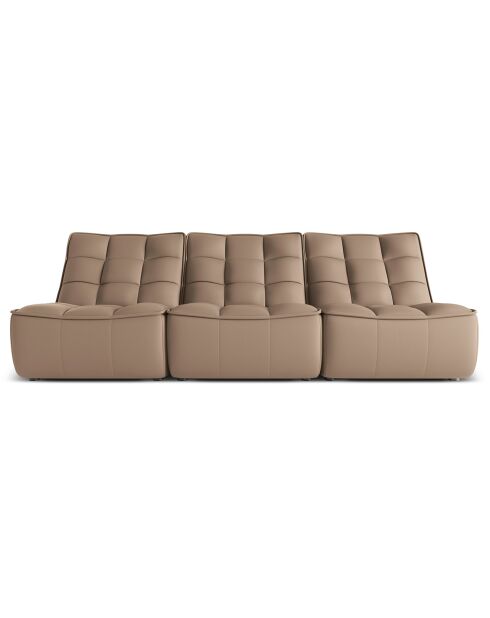 Canapé modulable en cuir véritable Moni 3 Places beige foncé - 249x97x91 cm