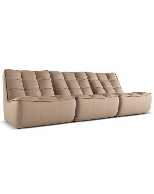 Canapé modulable en cuir véritable Moni 3 Places beige foncé - 249x97x91 cm