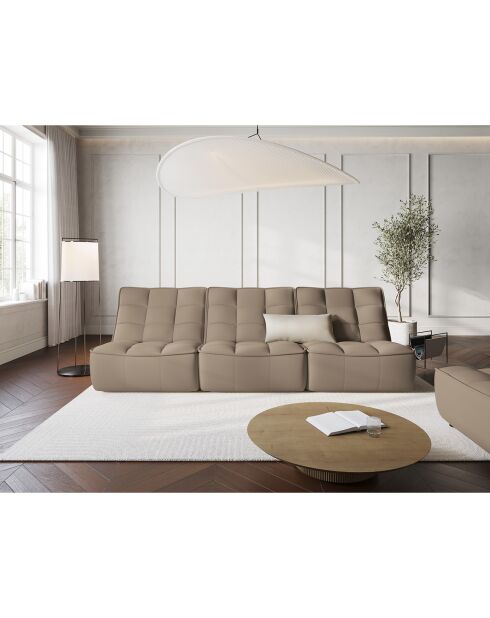 Canapé modulable en cuir véritable Moni 3 Places beige foncé - 249x97x91 cm