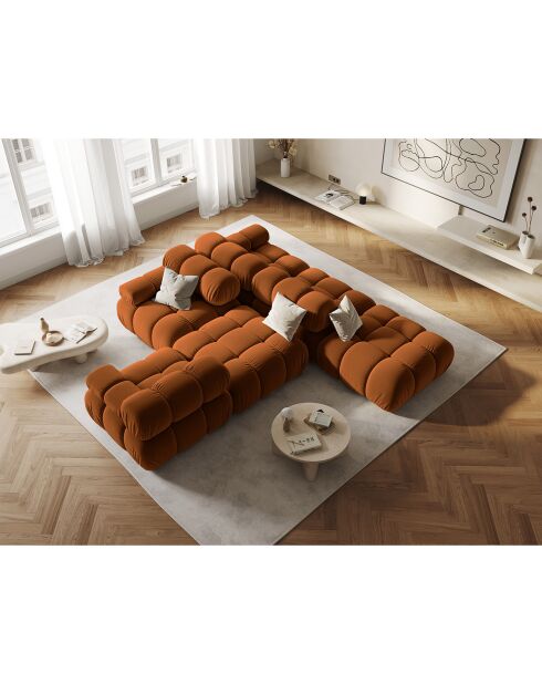 Tropea 4-zits fluwelen fauteuil in terracotta met linkerstoel - 282x94x63 cm