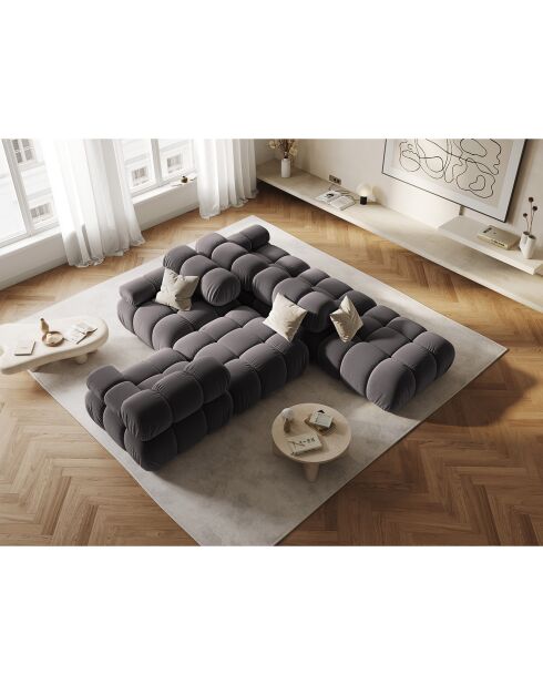 Chauffeuse Gauche Velours Tropea 4 Places gris foncé - 282x94x63 cm