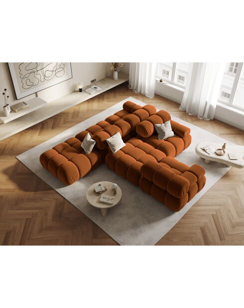 Tropea Velvet 4-zits terracotta fauteuil met rechterstoel - 282x94x63 cm