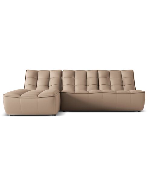 Canapé d'angle gauche modulable en cuir véritable Moni 4 Places beige foncé - 246x172x91 cm