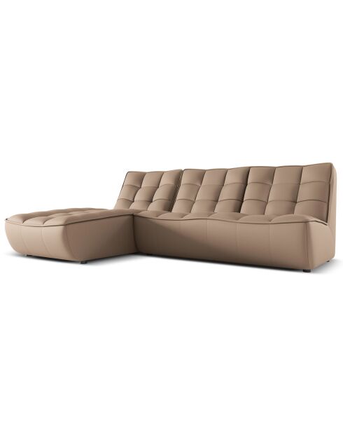 Canapé d'angle gauche modulable en cuir véritable Moni 4 Places beige foncé - 246x172x91 cm