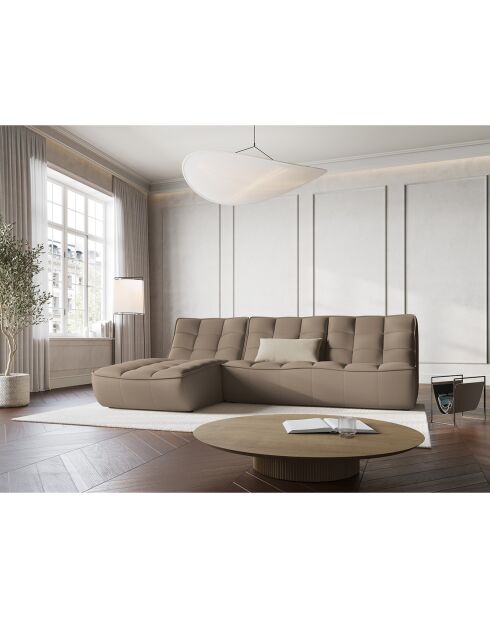 Canapé d'angle gauche modulable en cuir véritable Moni 4 Places beige foncé - 246x172x91 cm