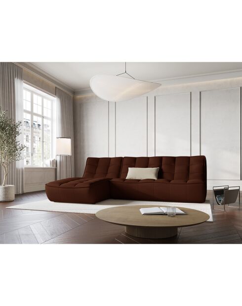 Canapé d'angle gauche modulable en cuir véritable Moni 4 Places cognac - 246x172x91 cm