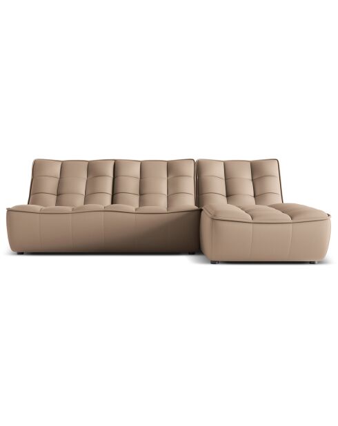 Canapé d'angle droit modulable en cuir véritable Moni 4 Places beige foncé - 246x172x91 cm