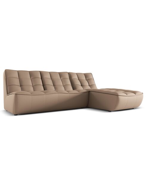 Canapé d'angle droit modulable en cuir véritable Moni 4 Places beige foncé - 246x172x91 cm