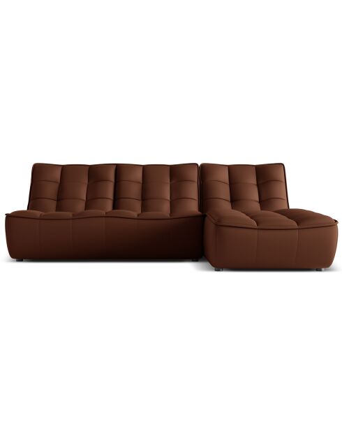 Canapé d'angle droit modulable en cuir véritable Moni 4 Places cognac - 246x172x91 cm