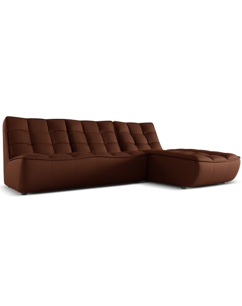 Canapé d'angle droit modulable en cuir véritable Moni 4 Places cognac - 246x172x91 cm